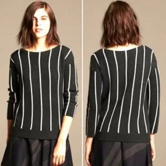 Banana Republic Merino Sweater Wool Blend Boatneck Vertical Striped Sweater S - Picture 1 of 8
